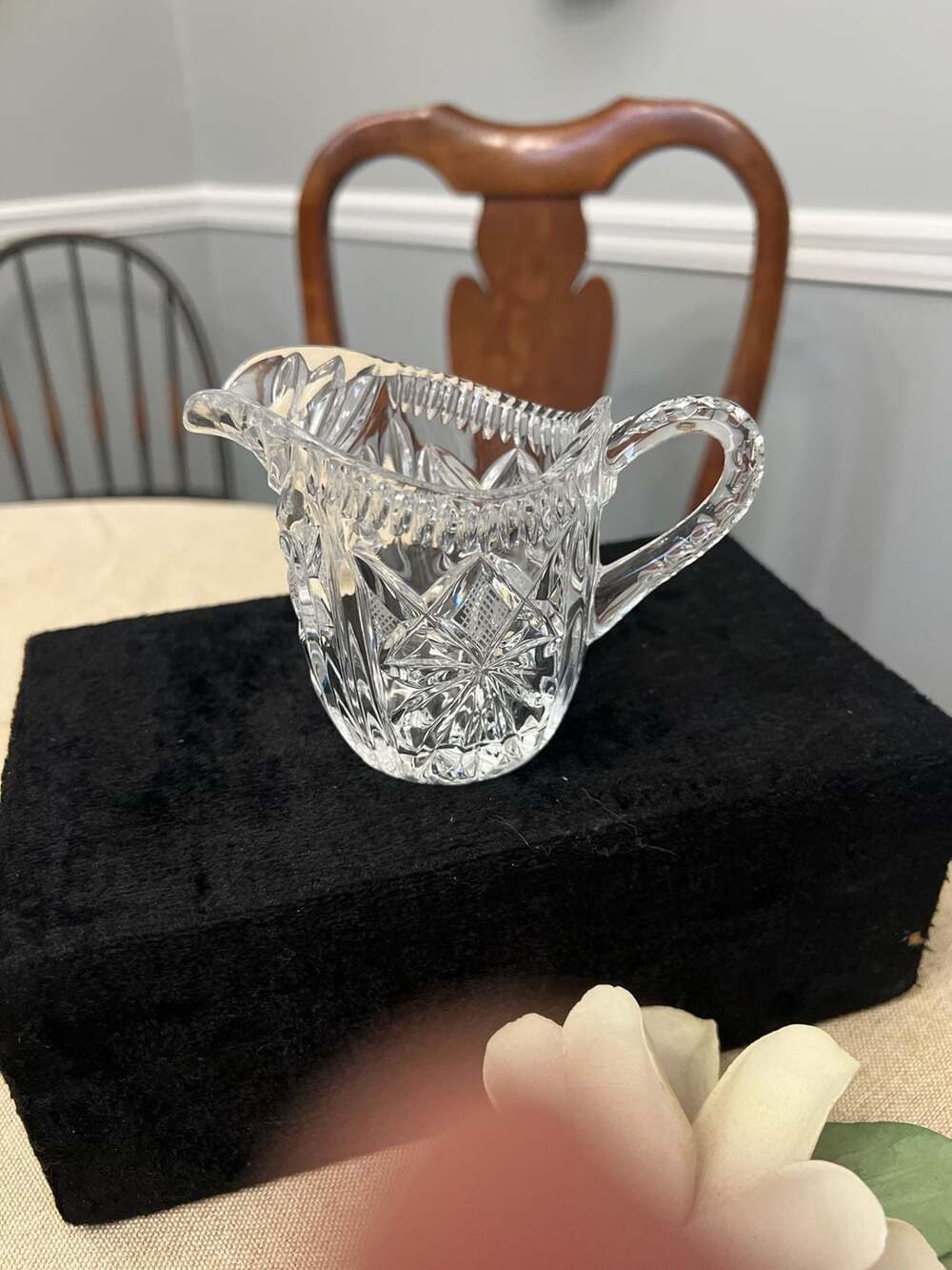 Vintage Bohemia Pinwheel Cut Crystal Creamer Pitcher, 4"